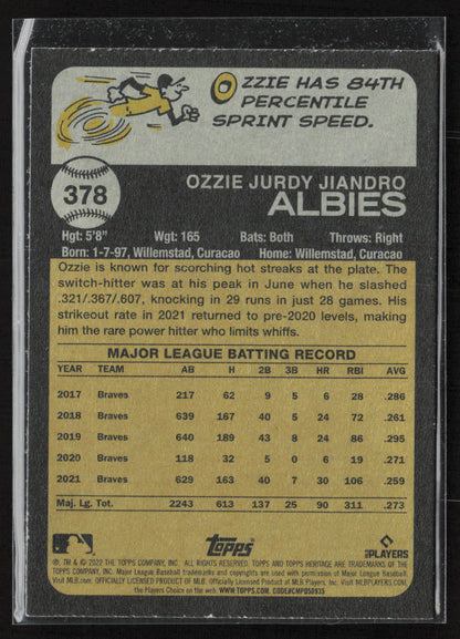 2022 Topps Heritage #378 Ozzie Albies Chrome Purple Refractor