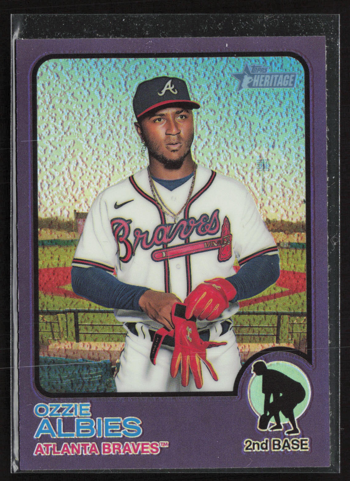 2022 Topps Heritage #378 Ozzie Albies Chrome Purple Refractor