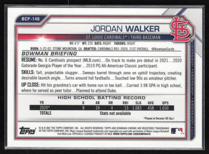 2021 Bowman #BCP-146 Jordan Walker Chrome Prospects