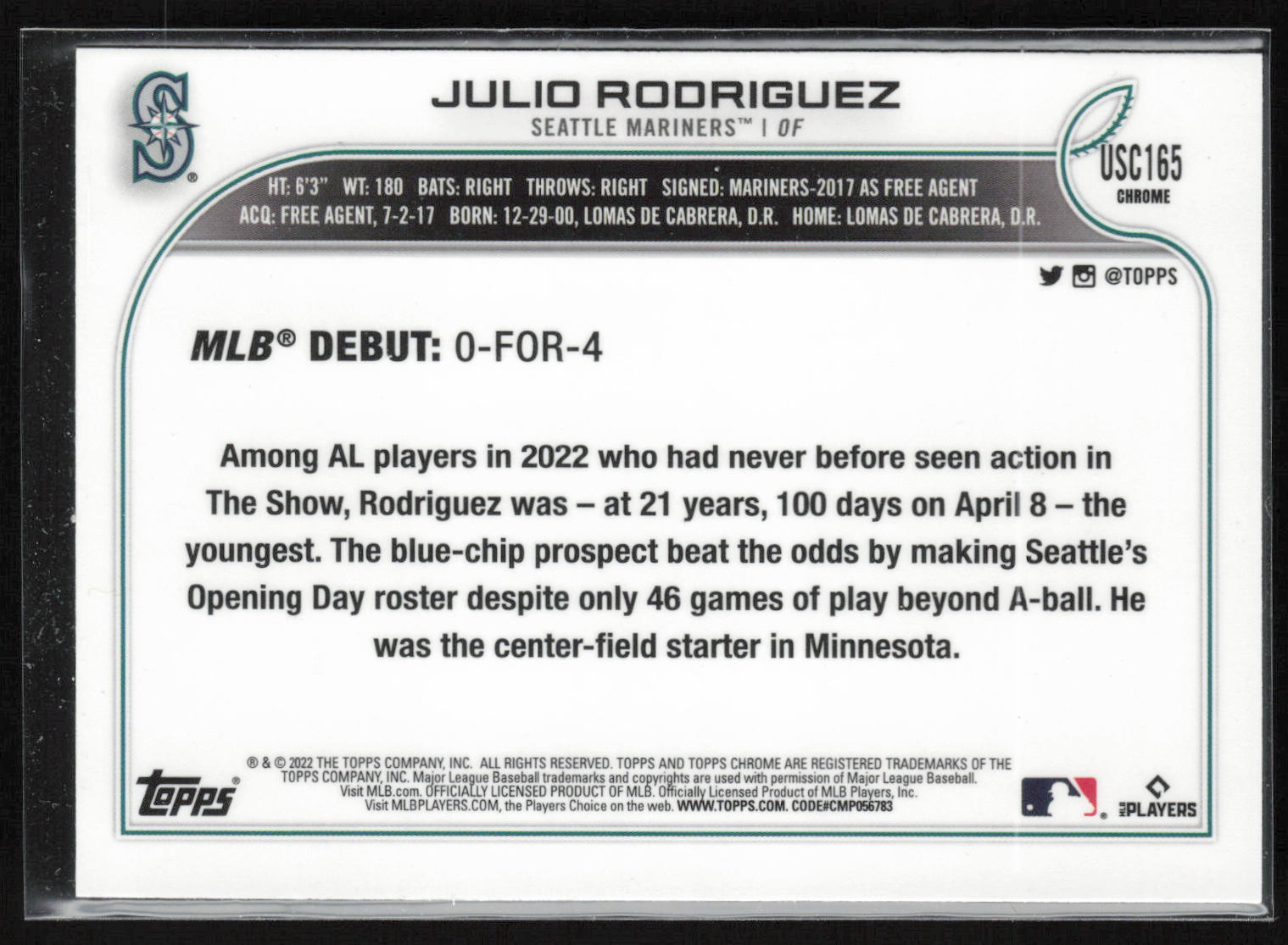 2022 Topps Chrome Update #USC165 Julio Rodriguez