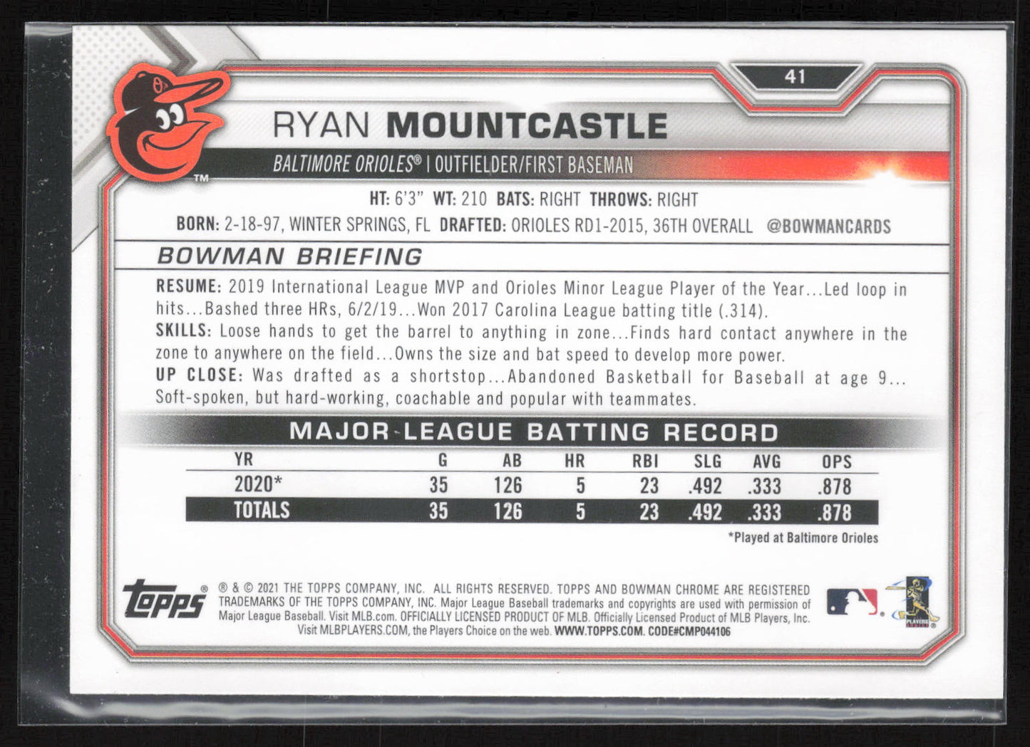 2021 Bowman #41 Ryan Mountcastle