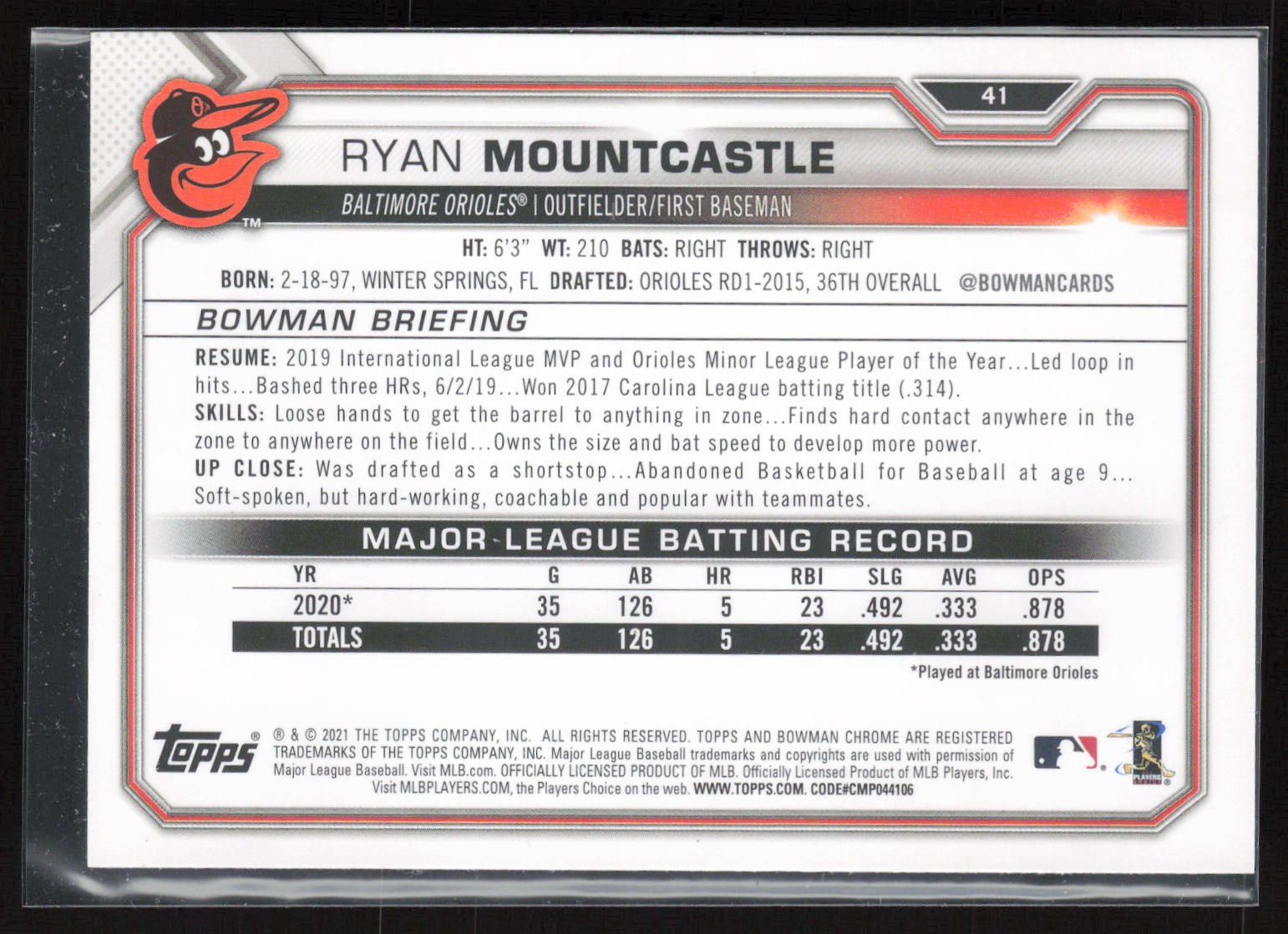 2021 Bowman #41 Ryan Mountcastle