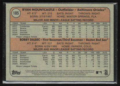 2021 Topps Heritage #185 AL 2021 Rookie Stars (Mountcastle / Dalbec) RS, RC
