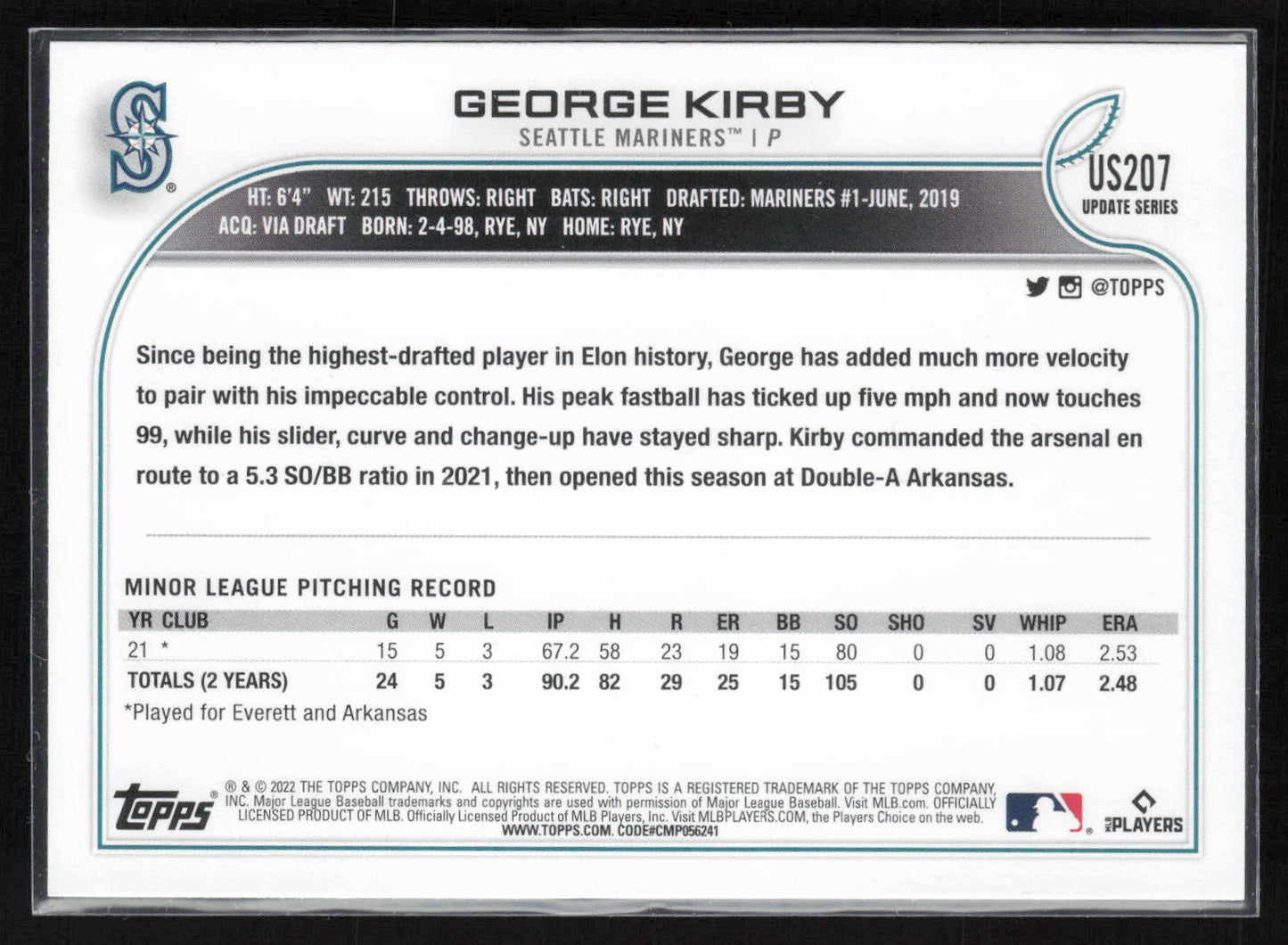 2022 Topps Update #US207 George Kirby