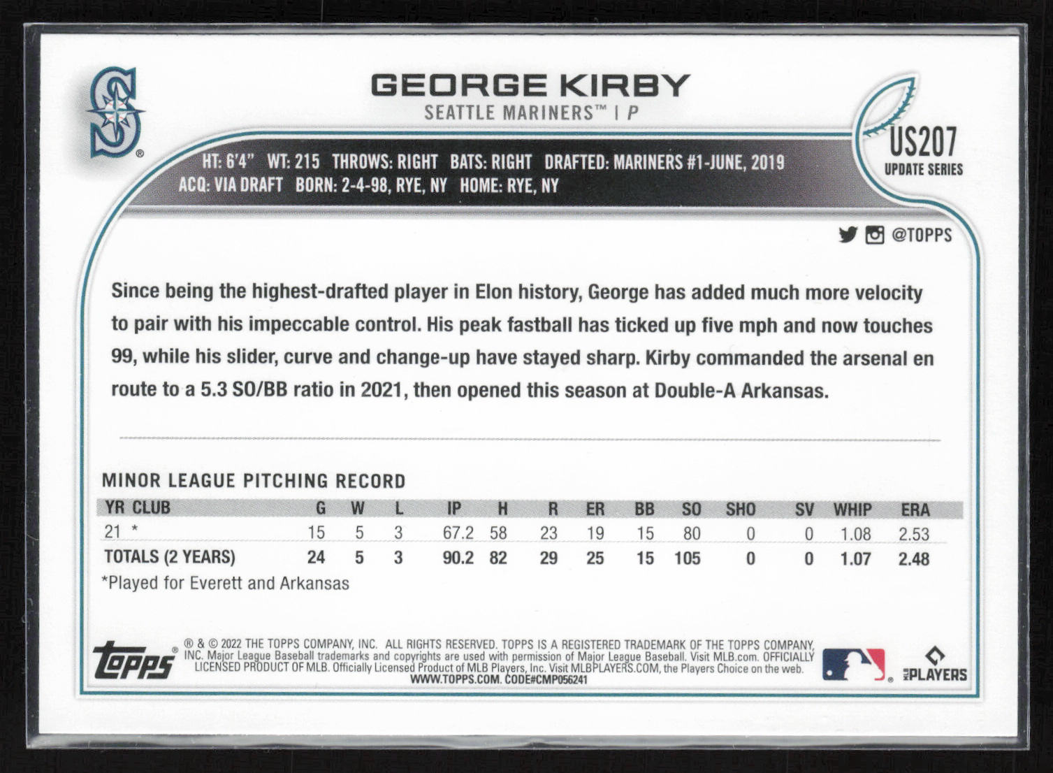 2022 Topps Update #US207 George Kirby