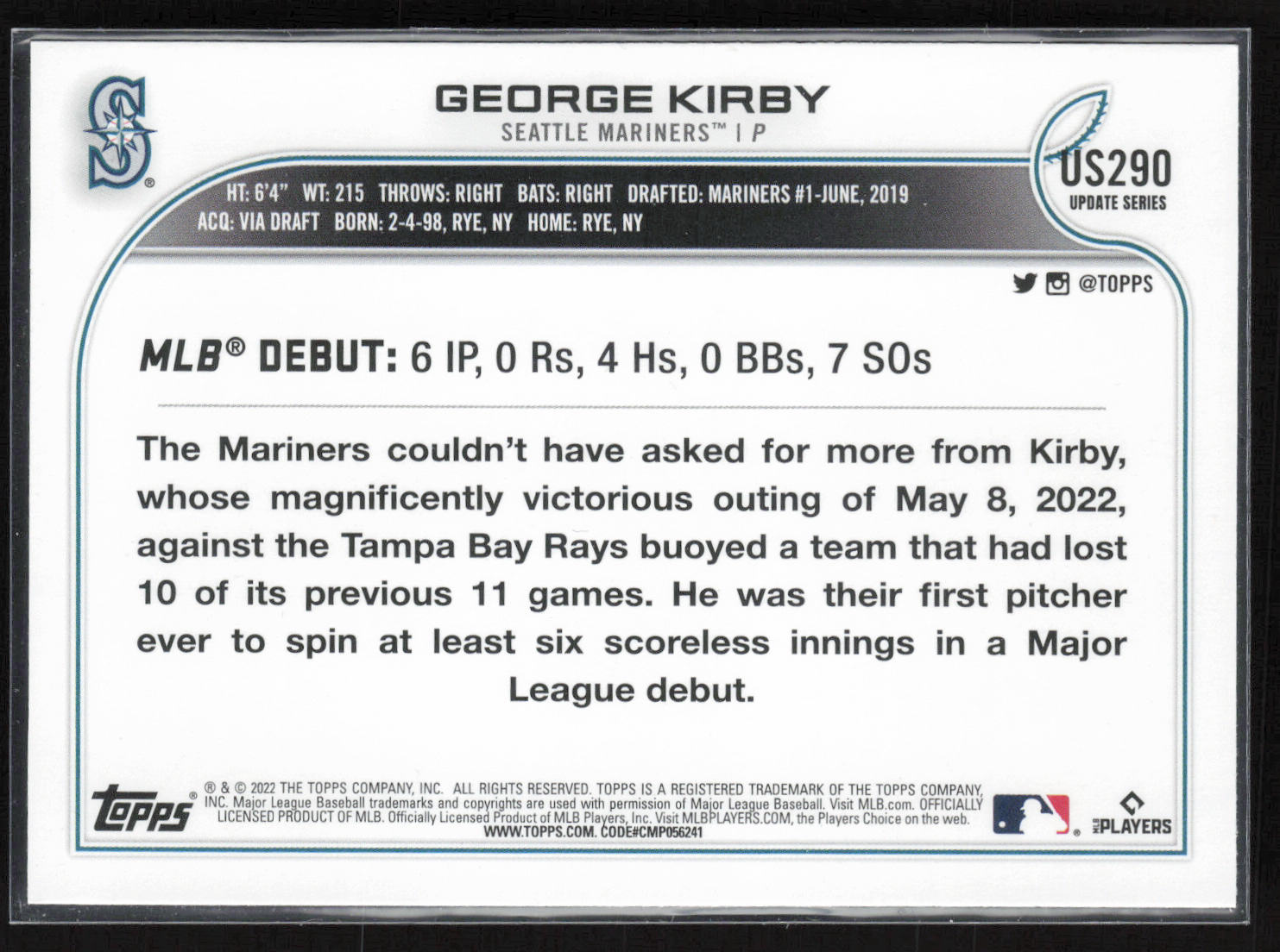 2022 Topps Update #US290 George Kirby