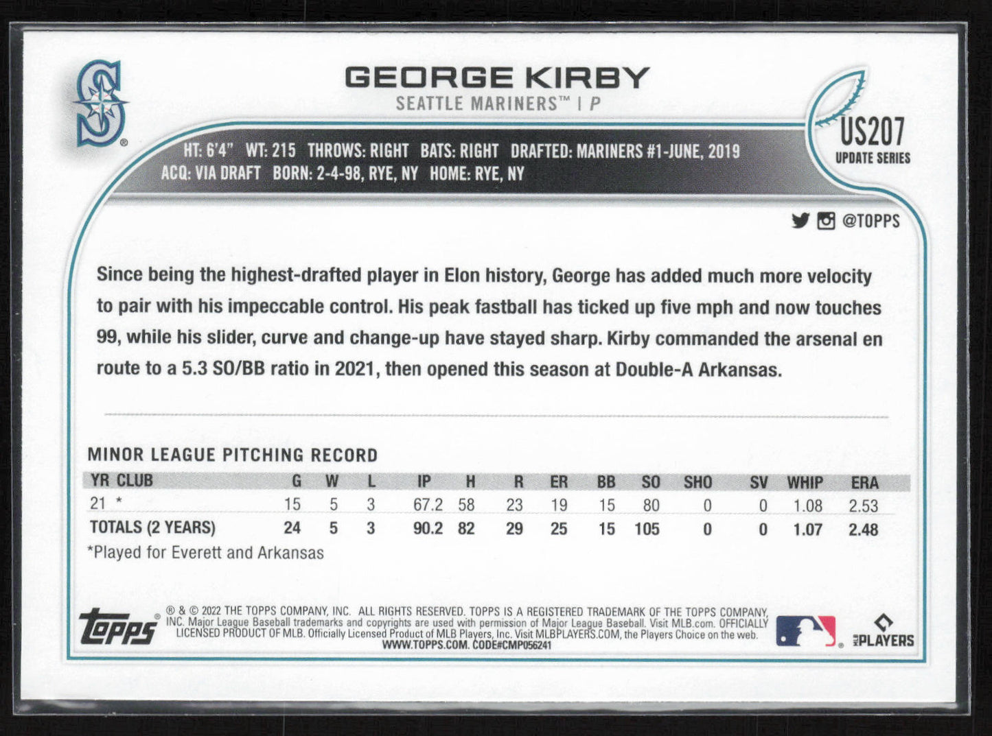 2022 Topps Update #US207 George Kirby