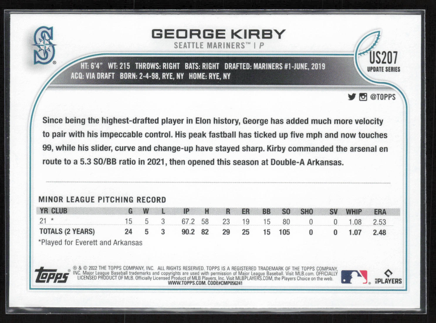 2022 Topps Update #US207 George Kirby