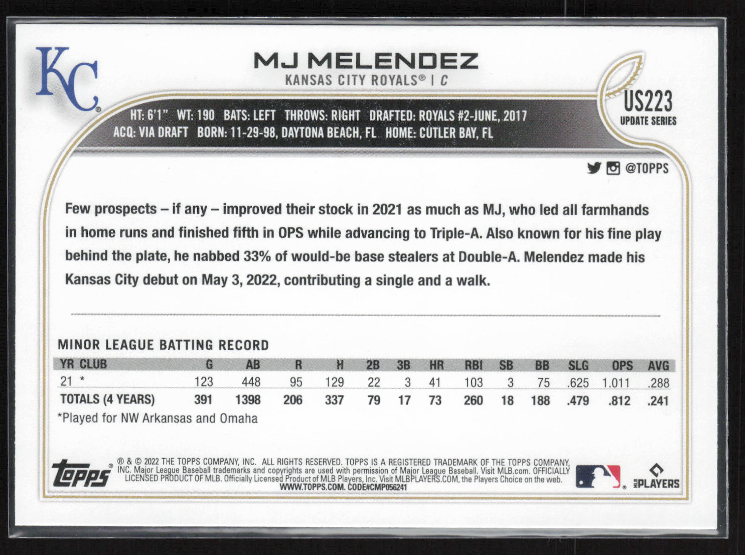 2022 Topps Update #US223 MJ Melendez
