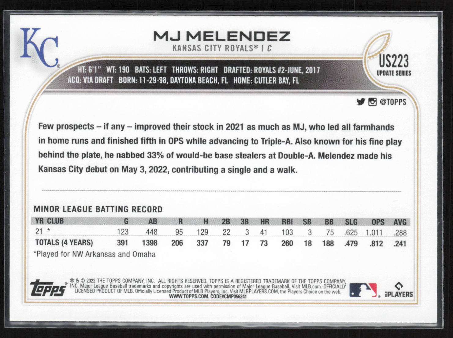 2022 Topps UK Edition #142 MJ Melendez
