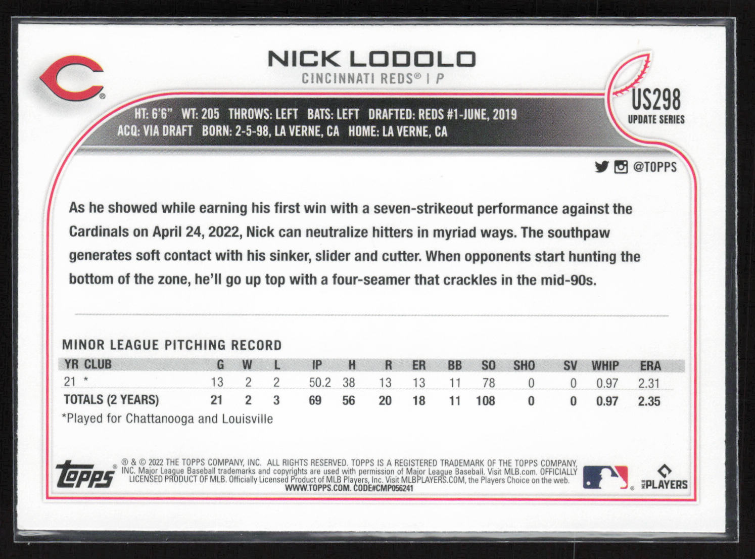2022 Topps Update #US298 Nick Lodolo