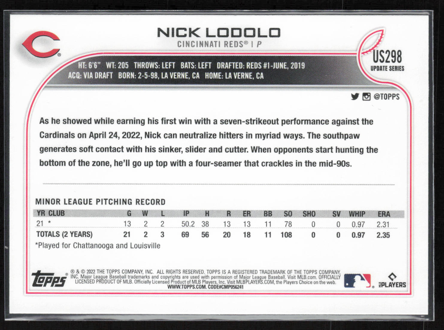 2022 Topps Update #US298 Nick Lodolo