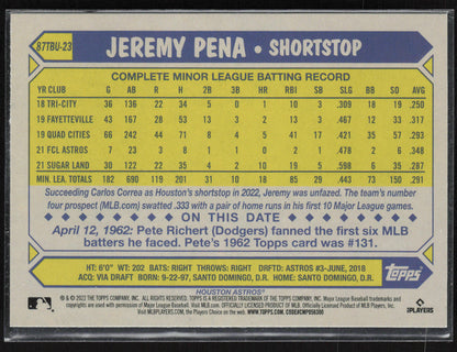 2022 Topps Update #87TBU-23 Jeremy Pena 1987 Topps Baseball 35th Anniversary