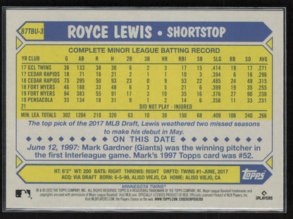 2022 Topps Update #87TBU-3 Royce Lewis 1987 Topps Baseball 35th Anniversary Blue