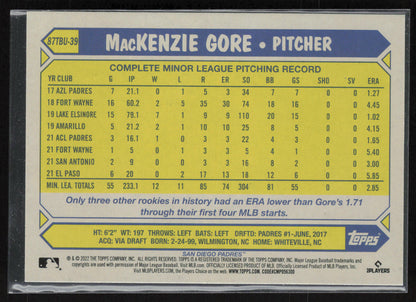 2022 Topps Update #87TBU-39 MacKenzie Gore 1987 Topps Baseball 35th Anniversary
