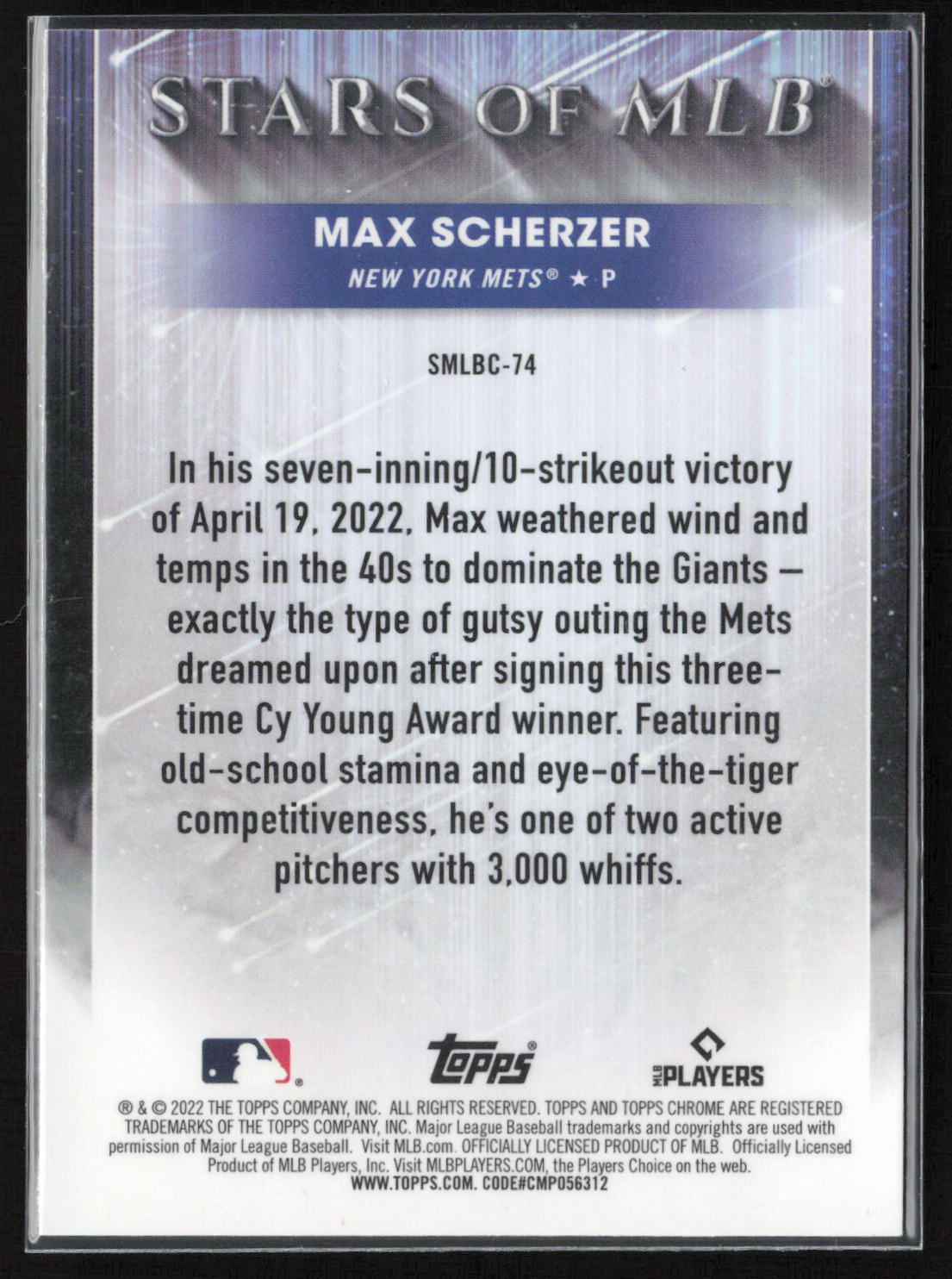 2022 Topps Update #SMLBC-74 Max Scherzer Stars of MLB Chrome