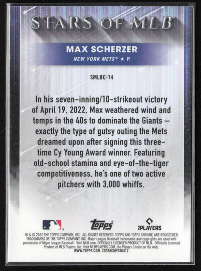 2022 Topps Update #SMLBC-74 Max Scherzer Stars of MLB Chrome