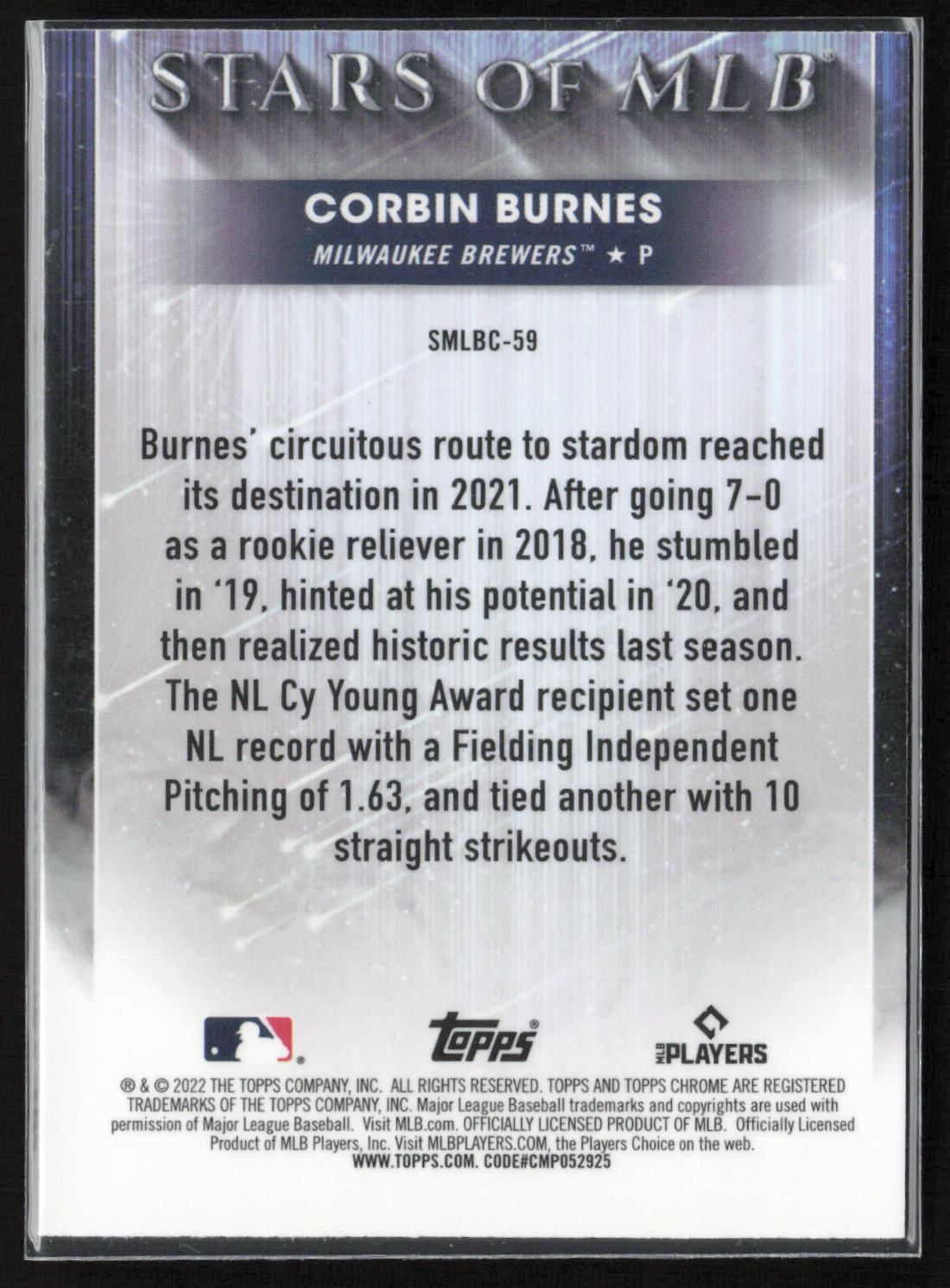2022 Topps #SMLBC-59 Corbin Burnes Stars of MLB Chrome