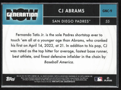 2022 Topps Update #GNC-9 CJ Abrams Generation Now Black