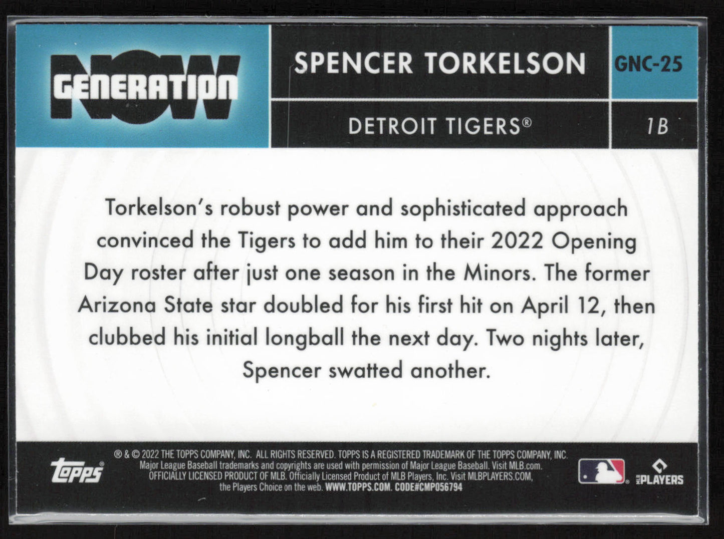 2022 Topps Chrome Update #GNC-25 Spencer Torkelson Generation Now Chrome