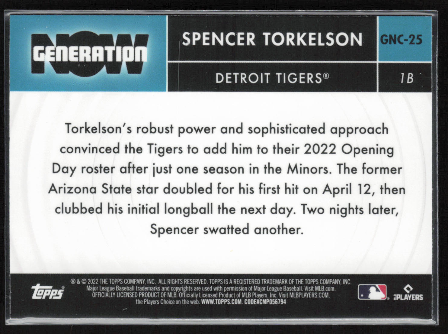 2022 Topps Chrome Update #GNC-25 Spencer Torkelson Generation Now Chrome