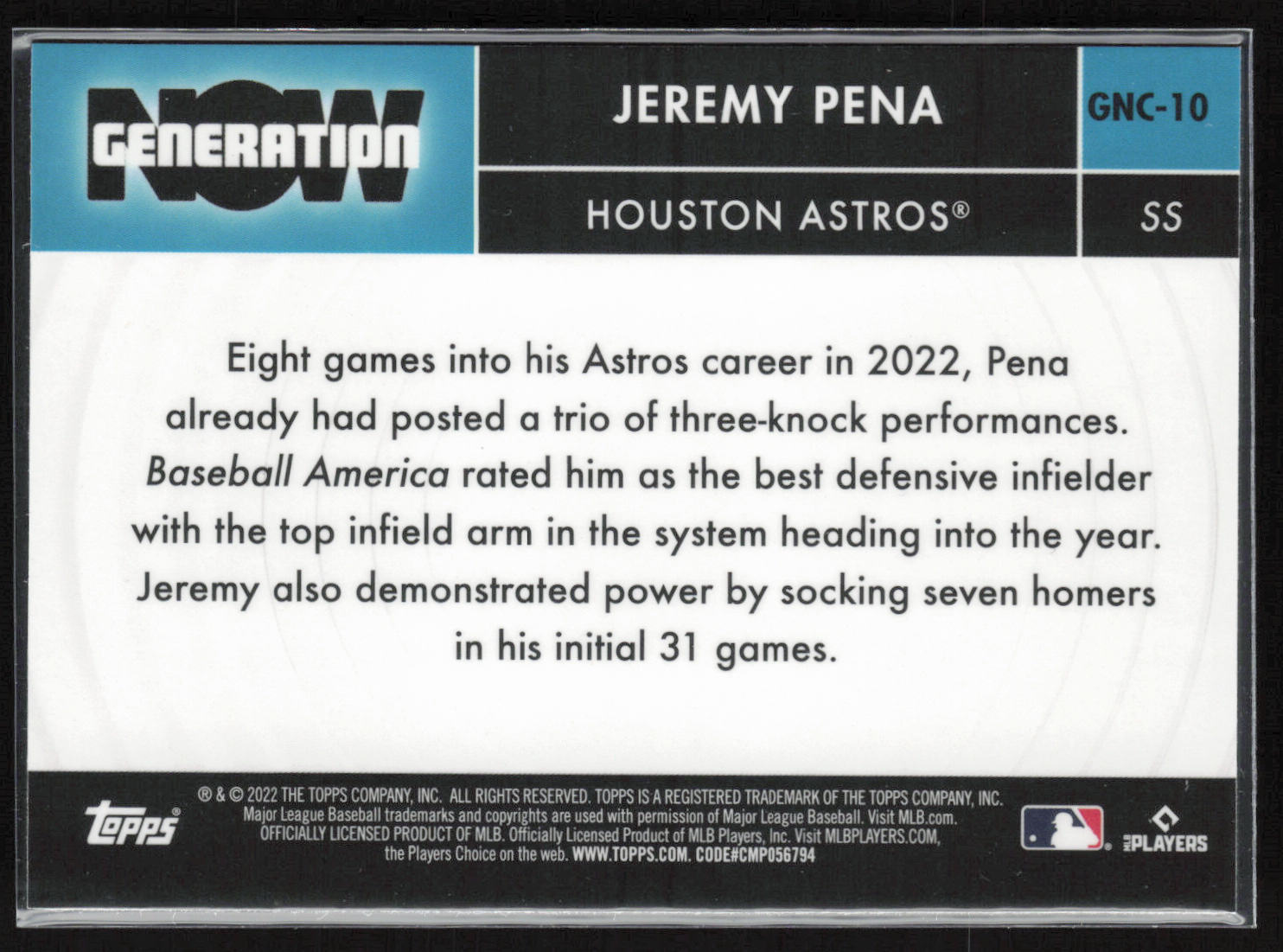 2022 Topps Update #GN-69 Jeremy Pena Generation Now