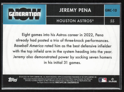 2022 Topps Update #GN-69 Jeremy Pena Generation Now