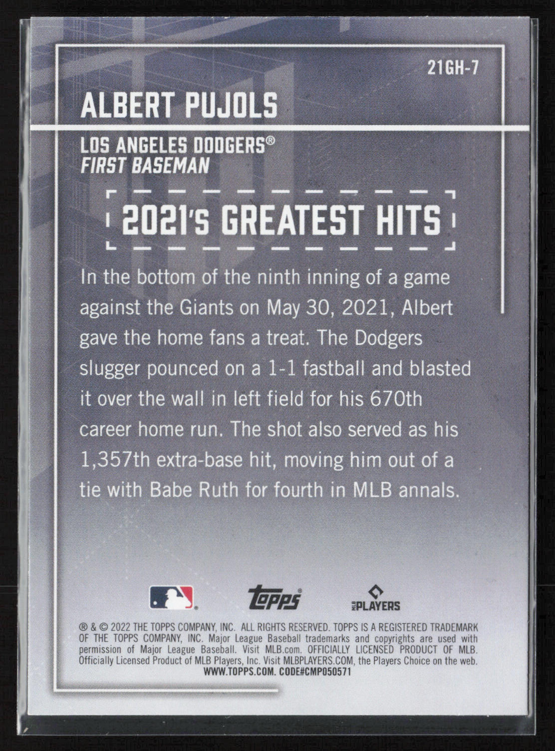 2022 Topps #21GH-7 Albert Pujols 2021's Greatest Hits