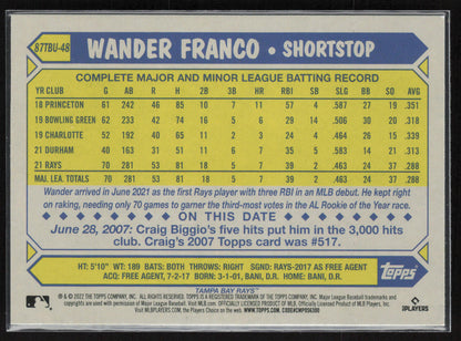 2022 Topps Update #87TBU-48 Wander Franco 1987 Topps Baseball 35th Anniversary