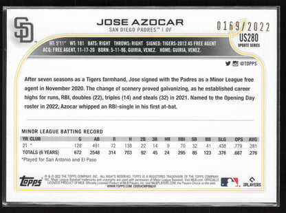 2022 Topps Update #US280 Jose Azocar Gold #0169 of 2022