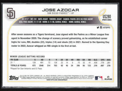 2022 Topps Update #US280 Jose Azocar Royal Blue