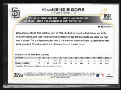 2022 Topps Update #US81 MacKenzie Gore Royal Blue