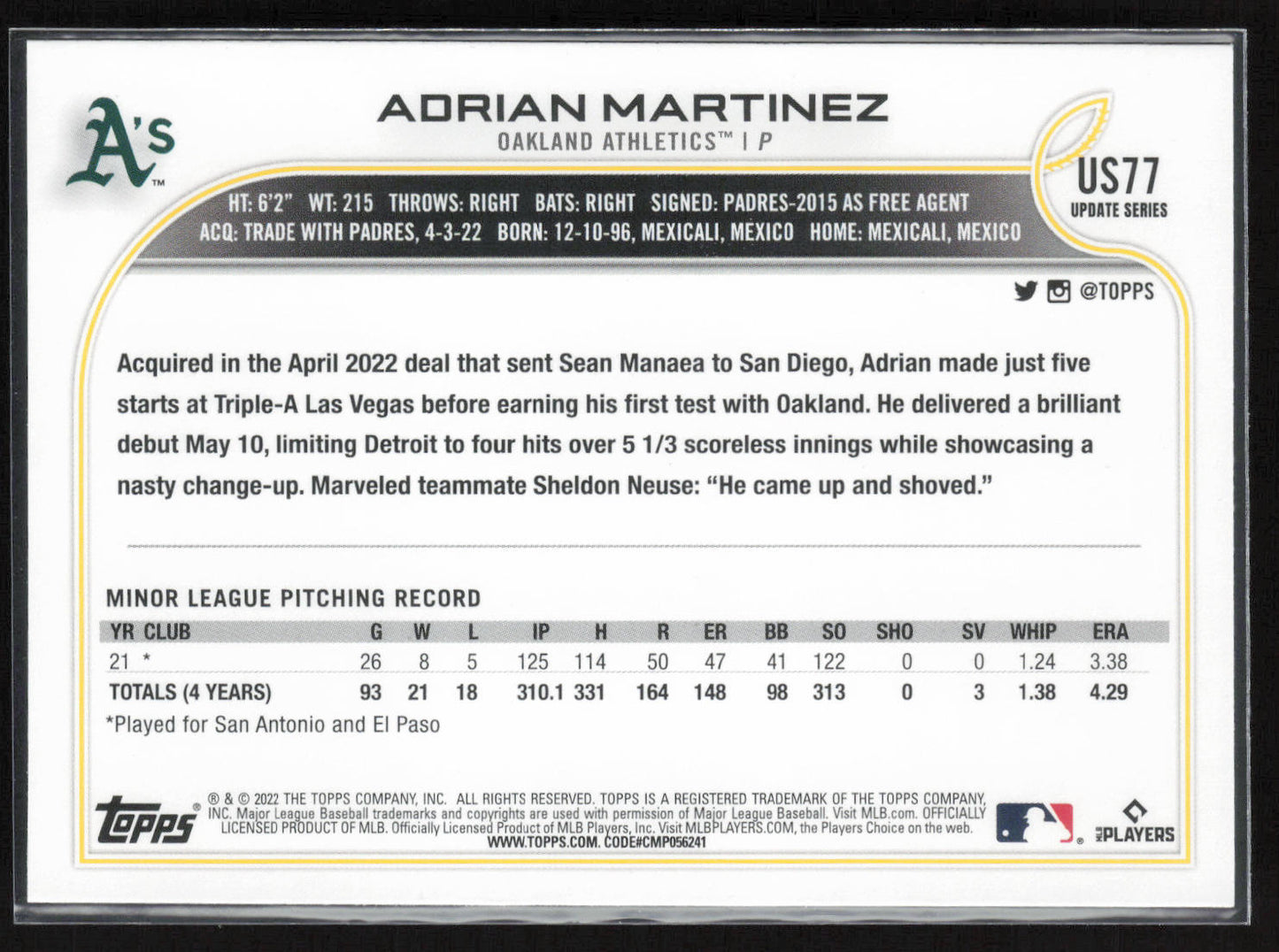 2022 Topps Update #US77 Adrian Martinez