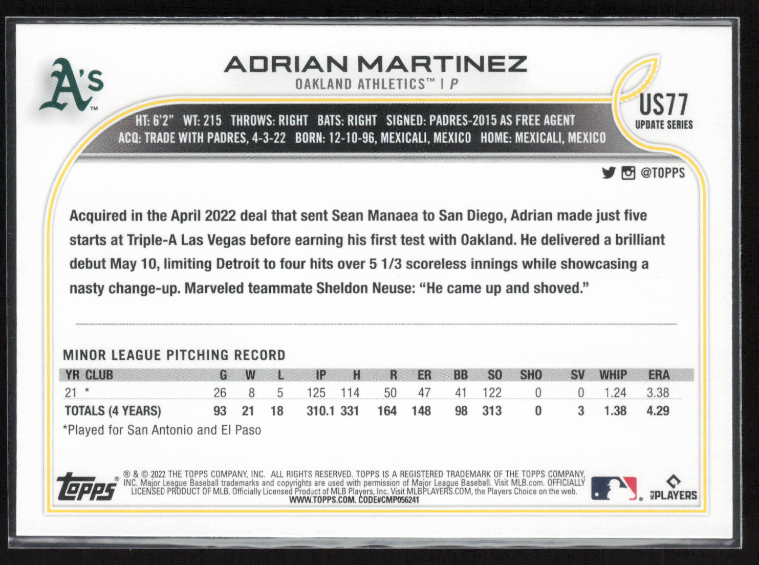 2022 Topps Update #US77 Adrian Martinez