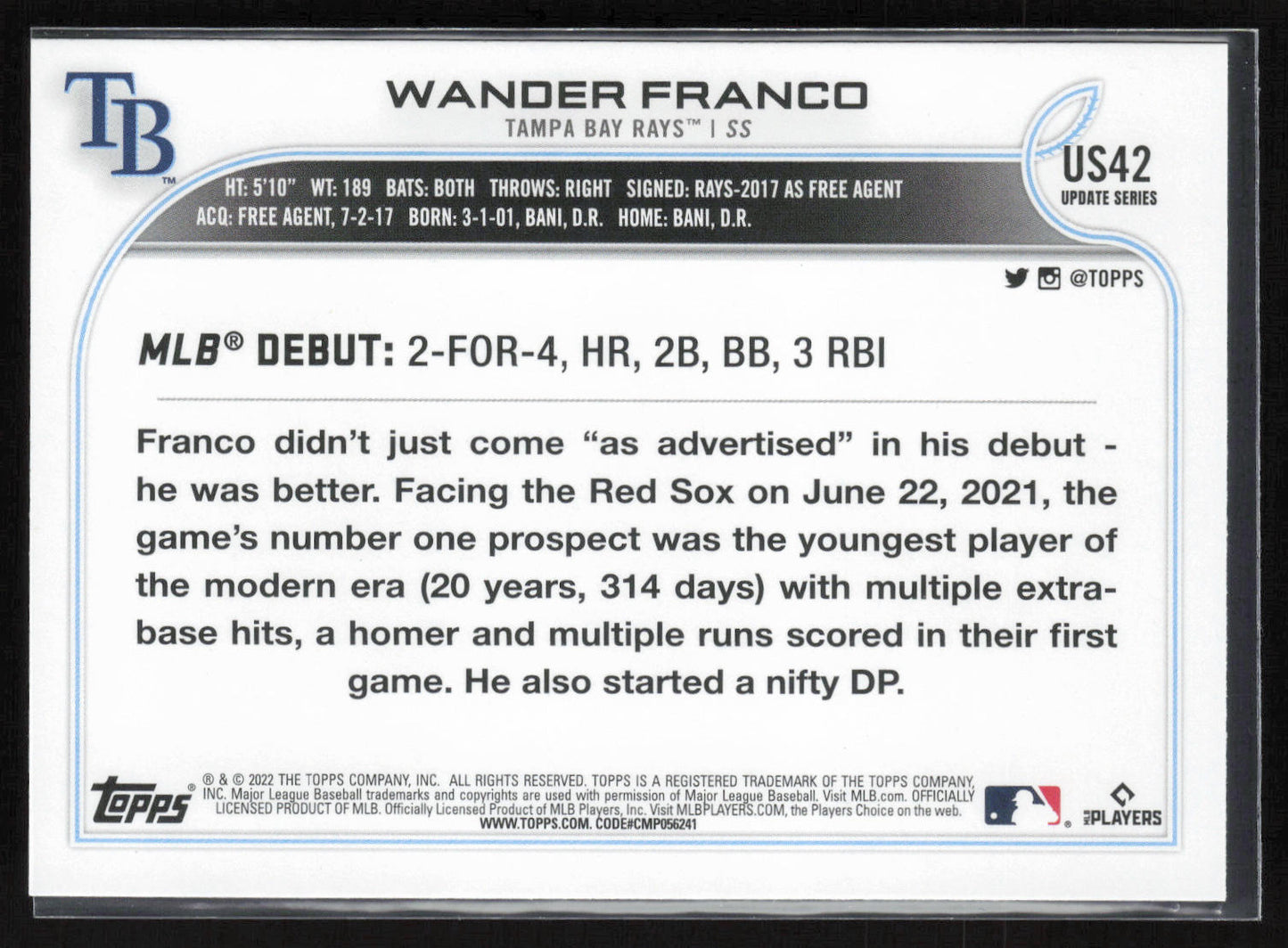 2022 Topps Update #US42 Wander Franco