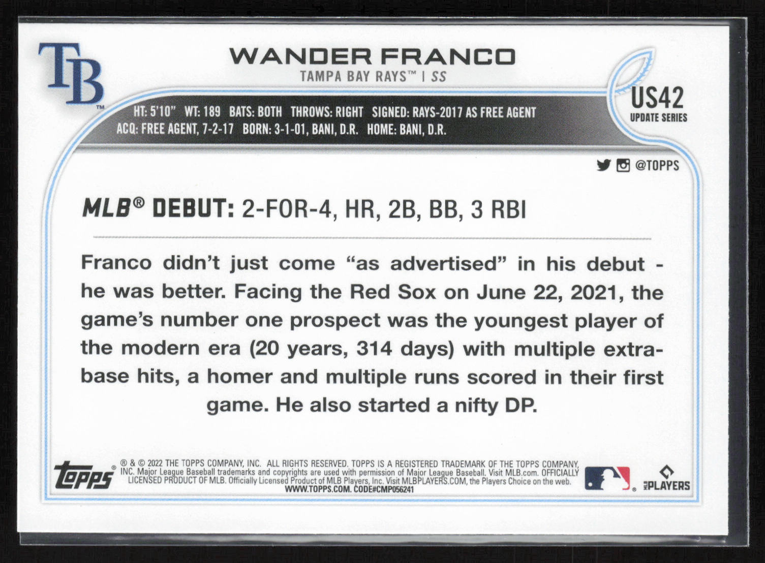 2022 Topps Update #US42 Wander Franco