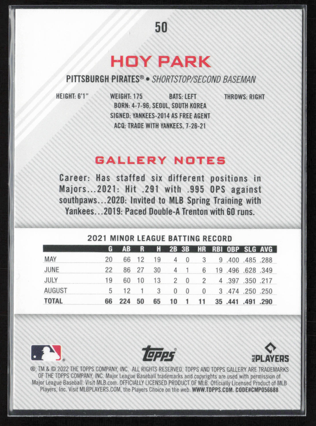 2022 Topps Gallery #50 Hoy Park