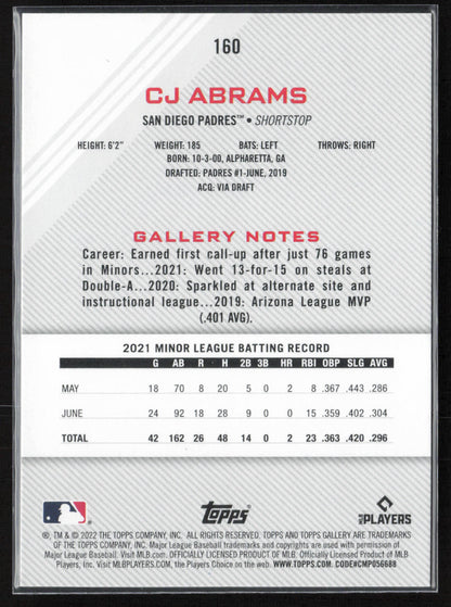 2022 Topps Gallery #160 CJ Abrams