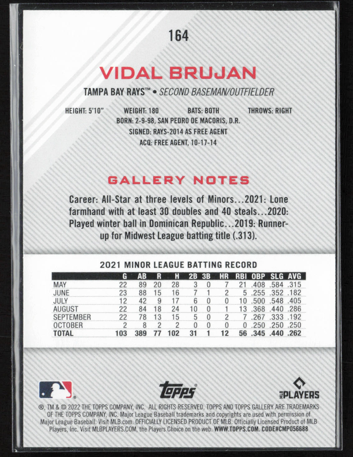 2022 Topps Gallery #164 Vidal Brujan