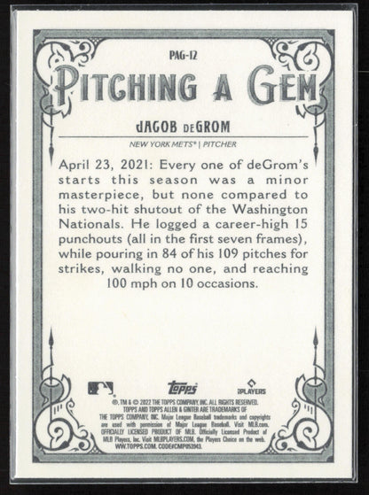 2022 Topps Allen & Ginter #PAG-12 Jacob deGrom Pitching a Gem