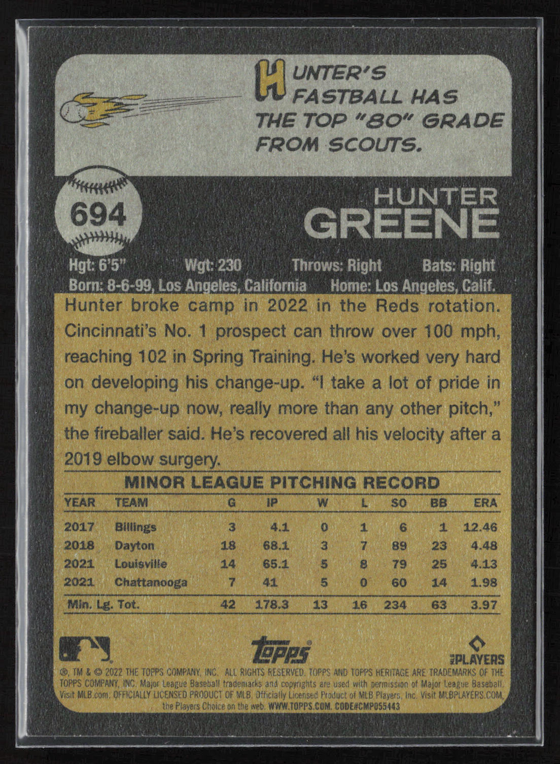 2022 Topps Heritage #694 Hunter Greene