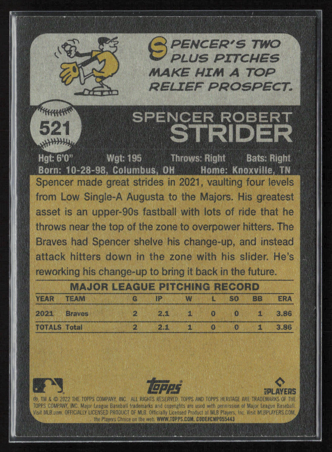 2022 Topps Heritage #521 Spencer Strider