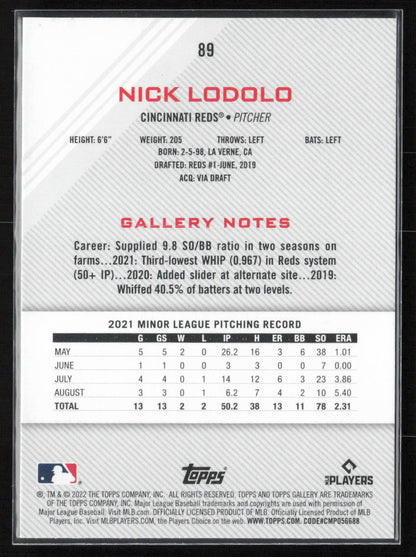2022 Topps Gallery #89 Nick Lodolo