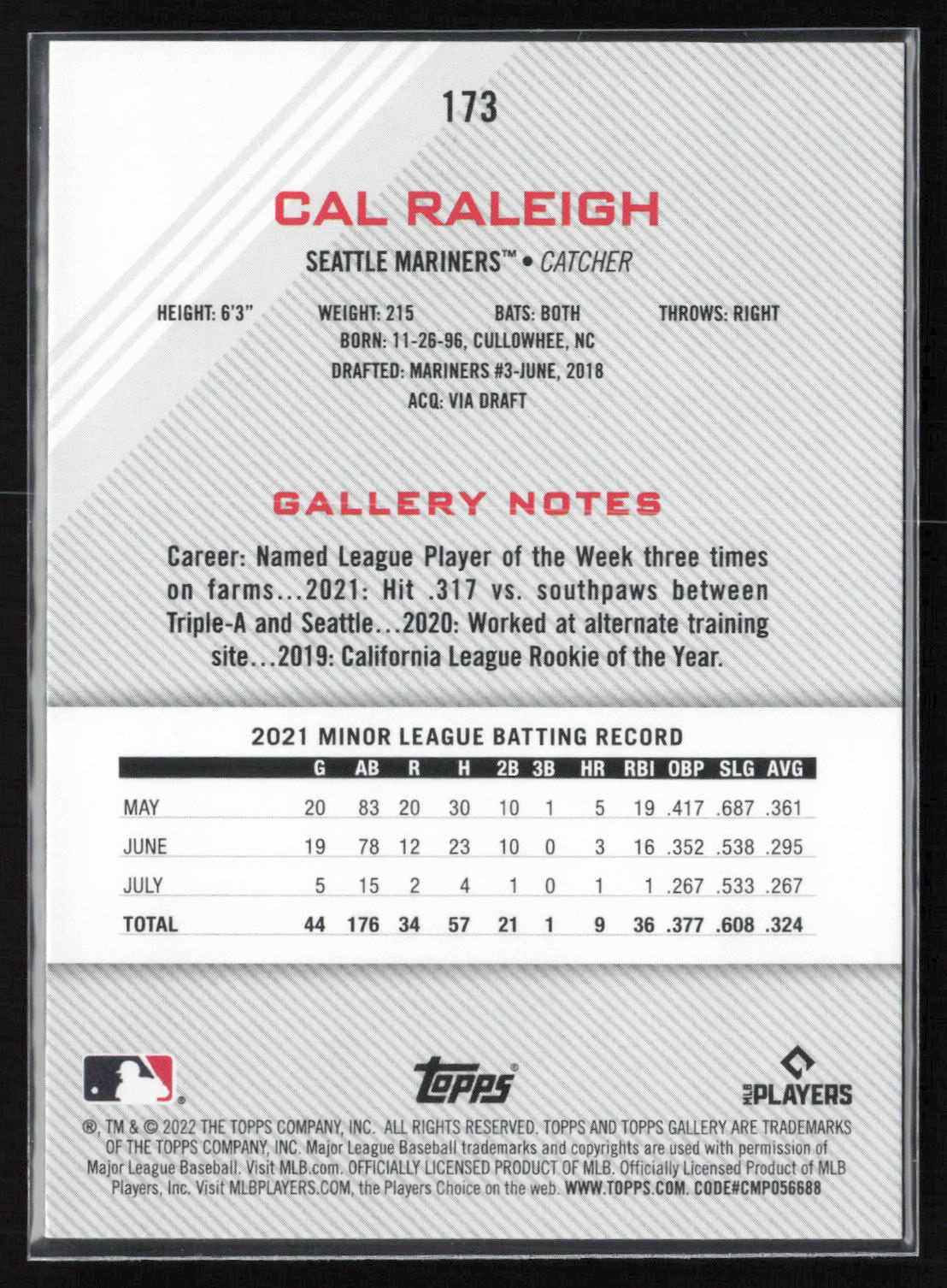 2022 Topps Gallery #173 Cal Raleigh