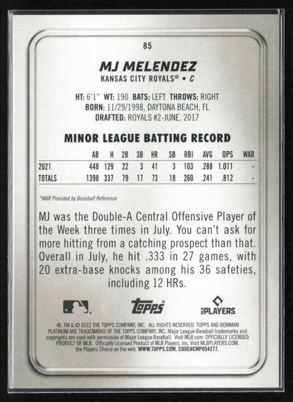 2022 Bowman Platinum #85 MJ Melendez