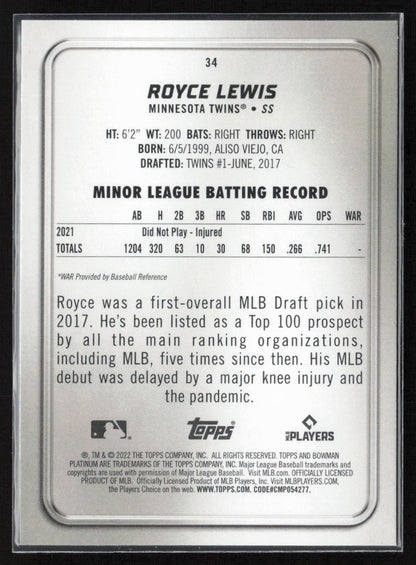 2022 Bowman Platinum #34 Royce Lewis