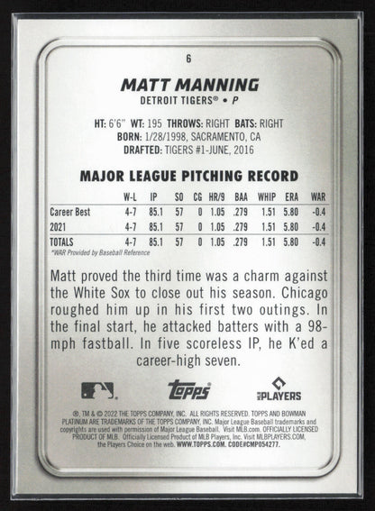 2022 Bowman Platinum #6 Matt Manning