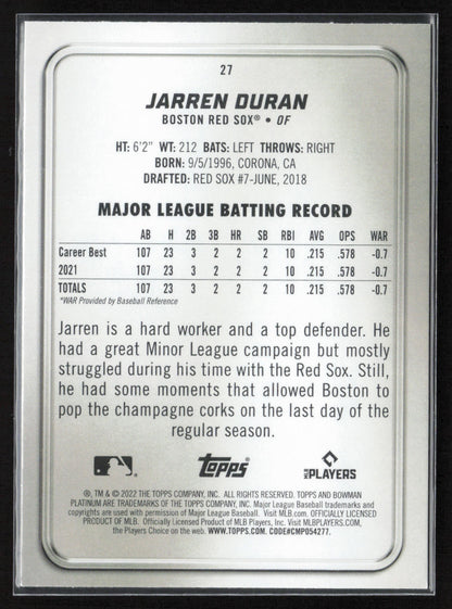 2022 Bowman Platinum #27 Jarren Duran