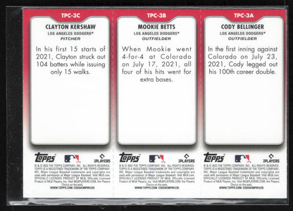 2022 Topps Opening Day #TPC-3A-3C Bellinger / Betts / Kershaw Triple Play