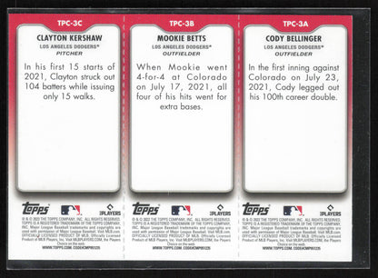2022 Topps Opening Day #TPC-3A-3C Bellinger / Betts / Kershaw Triple Play